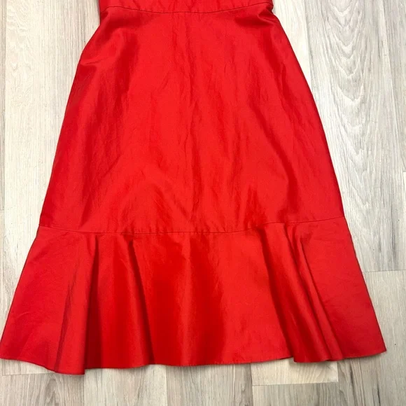 J Crew Dress Red Strapless Midi Silk Cotton Blend Flounce Hem  Sz 2 Party Spring - Picture 8 of 12
